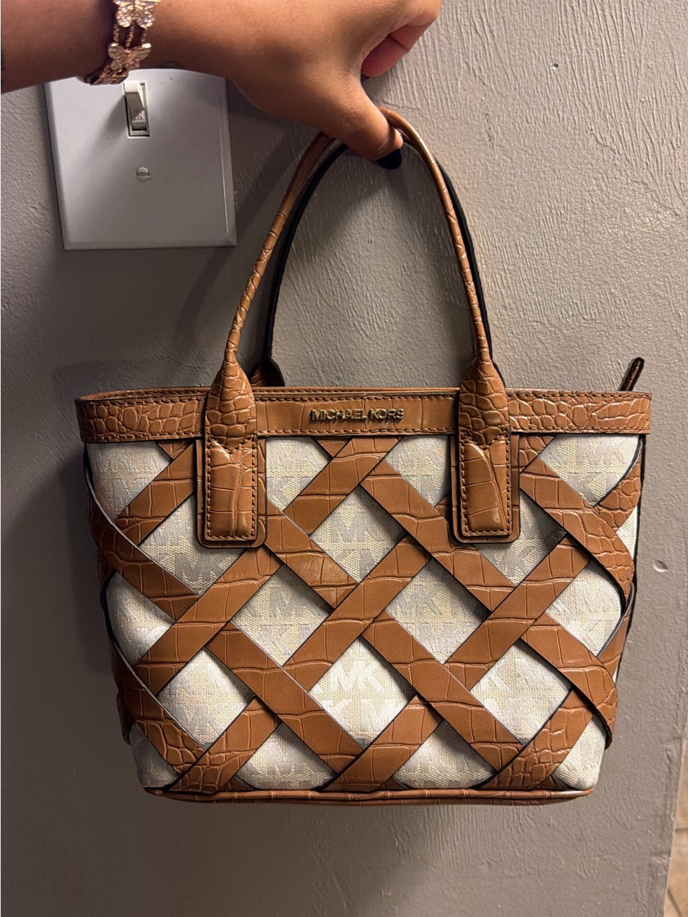 Michael Kors Brown and Cream Woven Tote
